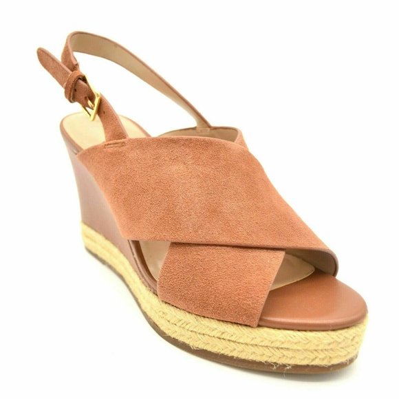 H by Halston Tan Suede Wedge Sandals - Picture 1 of 7